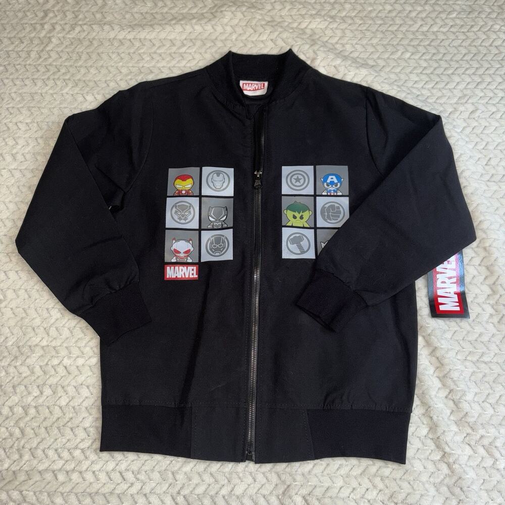 Marvel Avengers Chibi Superheroes Boys Lightweight Bomber Jacket Size 7 NWT